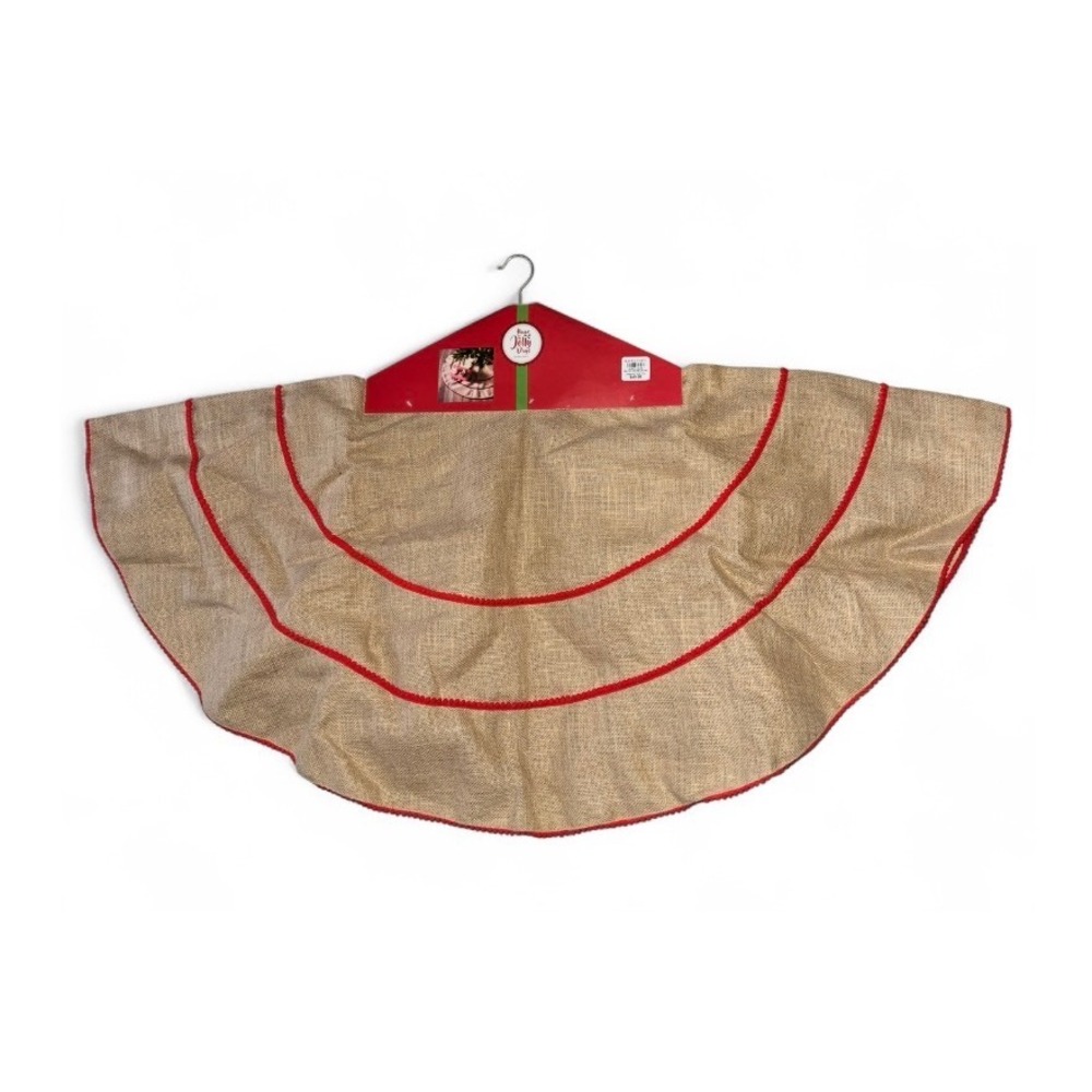 Kirklands‎ Home for the Jolly Days Burlap Christmas Tree Skirt Red Trim